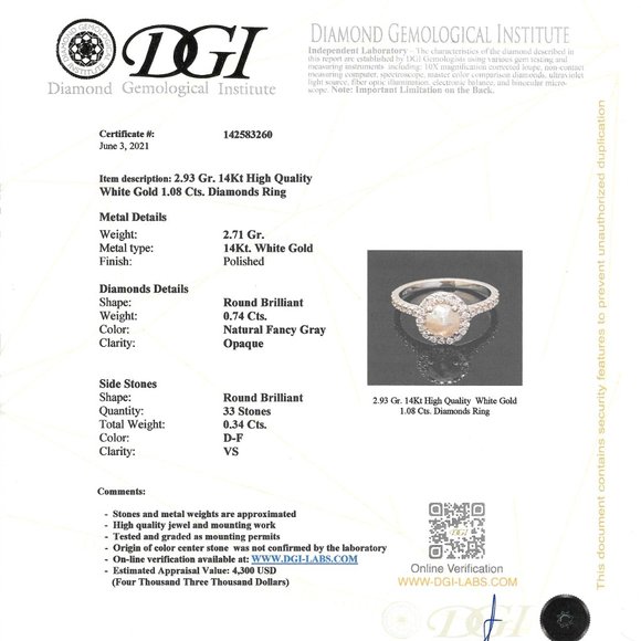 Gray Rose-Cut Diamond Halo Engagement Ring 1.08 TCW - Picture 4 of 8